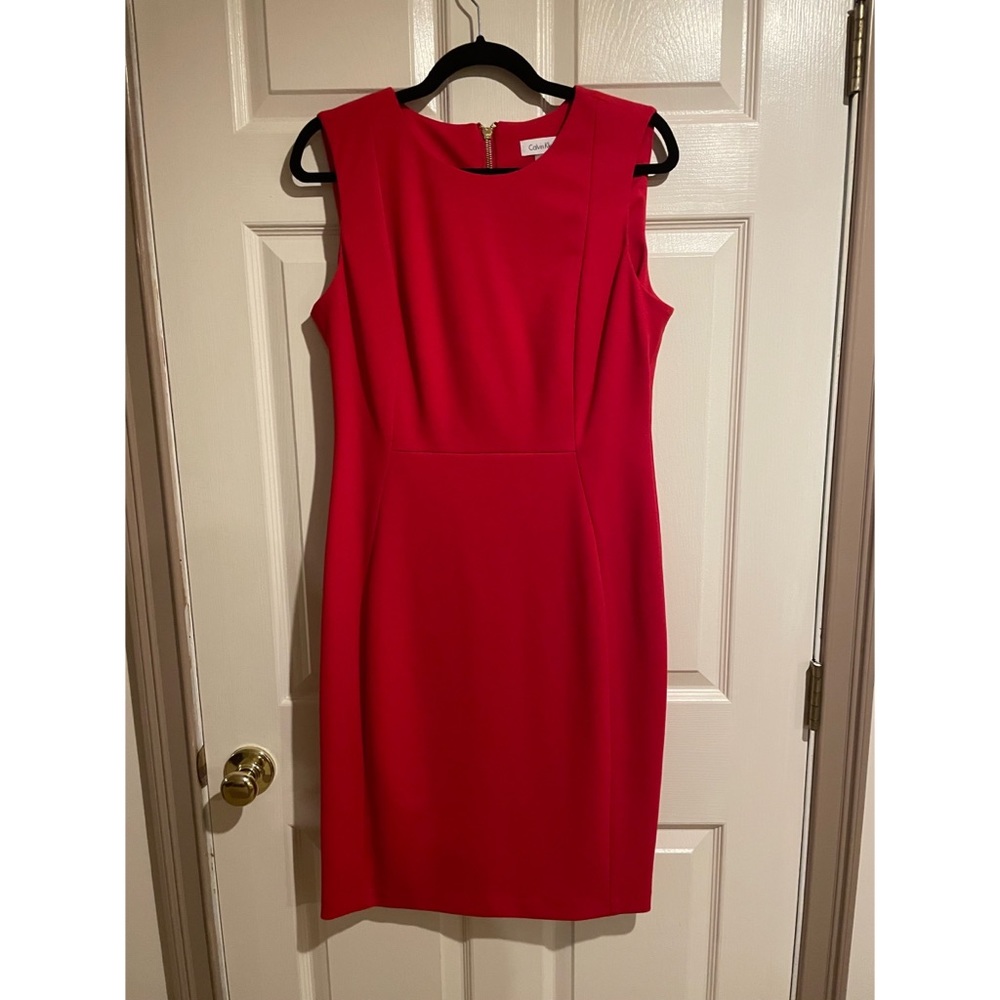 NWT Calvin Klein Red Scuba Sheath Dress Princess Seam Size 12